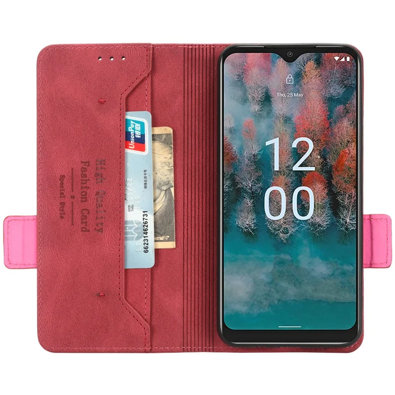 Pour Nokia C12 4G / C12 Pro / C12 Plus Étui portefeuille en cuir PU Décoration matérielle Couvercle de support - Rose