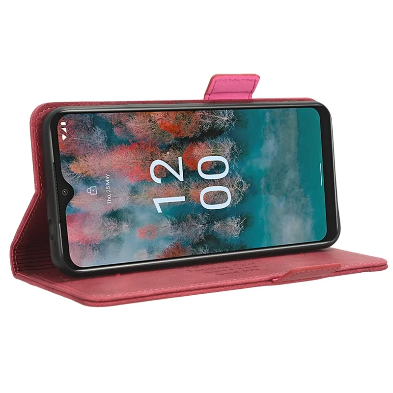 Pour Nokia C12 4G / C12 Pro / C12 Plus Étui portefeuille en cuir PU Décoration matérielle Couvercle de support - Rose