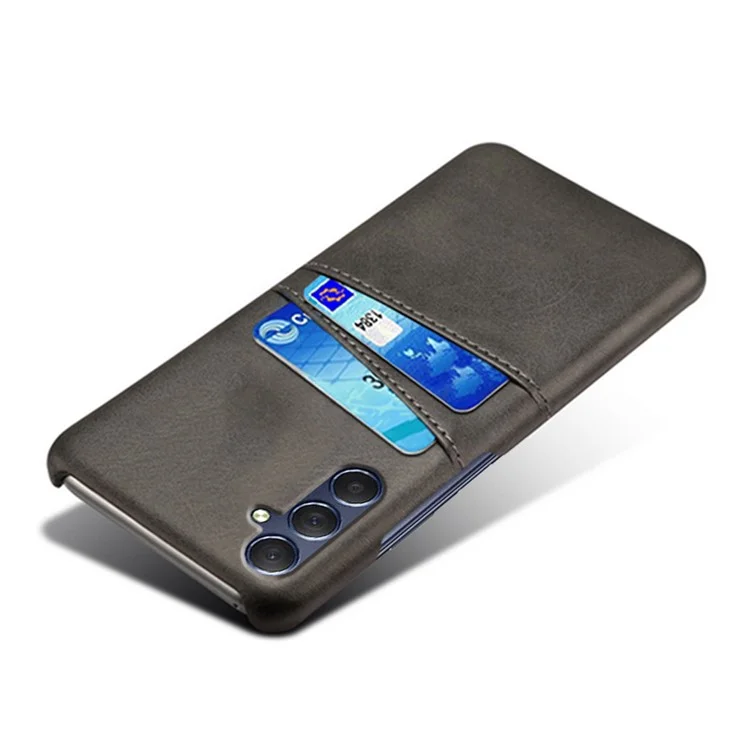 For Samsung Galaxy A24 4G (162.1 x 77.6 x 8.3mm) Dual Card Slots PU Leather Coated PC Case Anti-scratch Phone Cover - Black