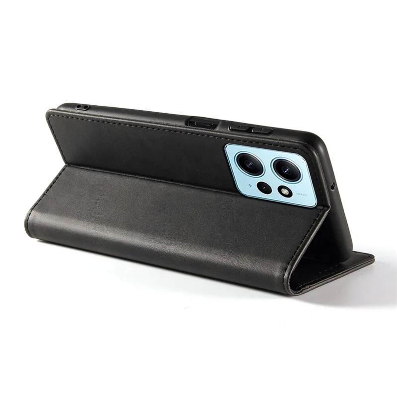 Para Xiaomi Redmi Note 12 4G Funda de cartera de piel de PU Textura de ternera Cubierta del teléfono inteligente - Negro