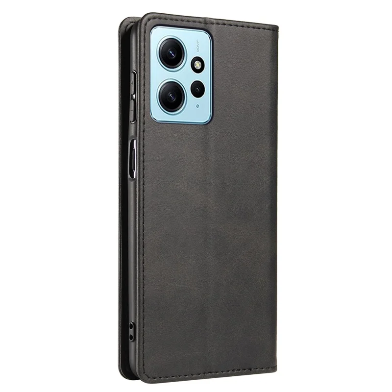 Para Xiaomi Redmi Note 12 4G Funda de cartera de piel de PU Textura de ternera Cubierta del teléfono inteligente - Negro