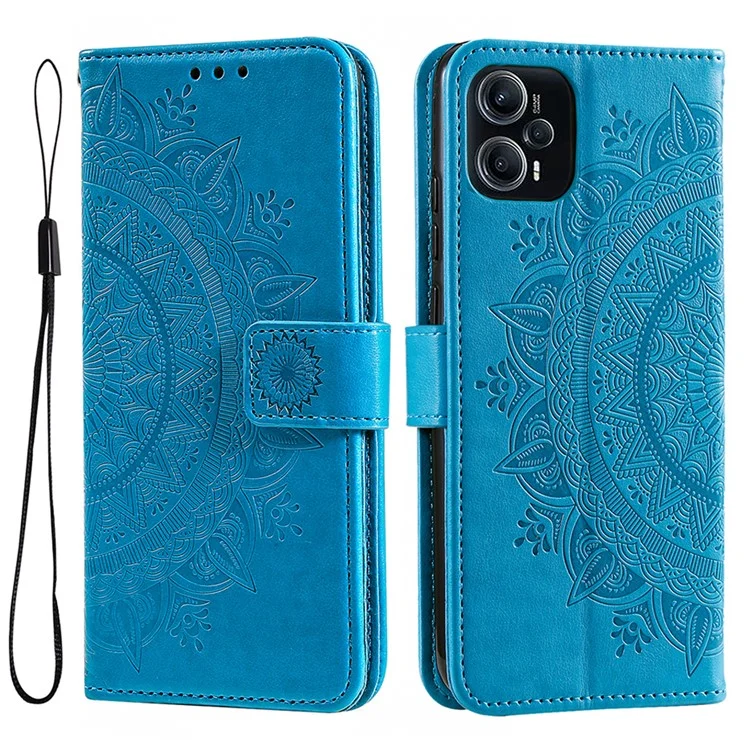 Per Xiaomi Redmi Note 12 Turbo / Poco F5 5G Wallet PU Leather Case Mandala Flower Imprint Stand Cover - Blu