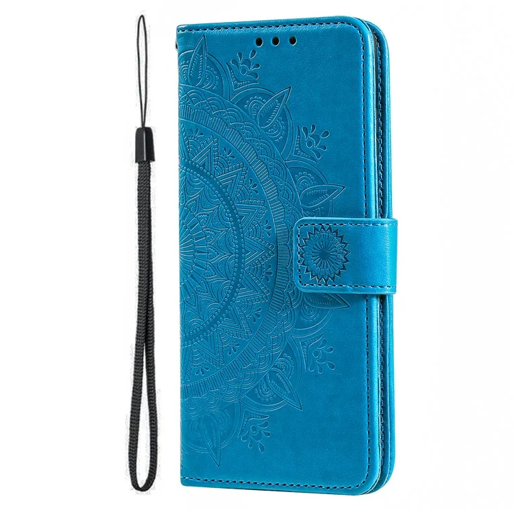 Per Xiaomi Redmi Note 12 Turbo / Poco F5 5G Wallet PU Leather Case Mandala Flower Imprint Stand Cover - Blu