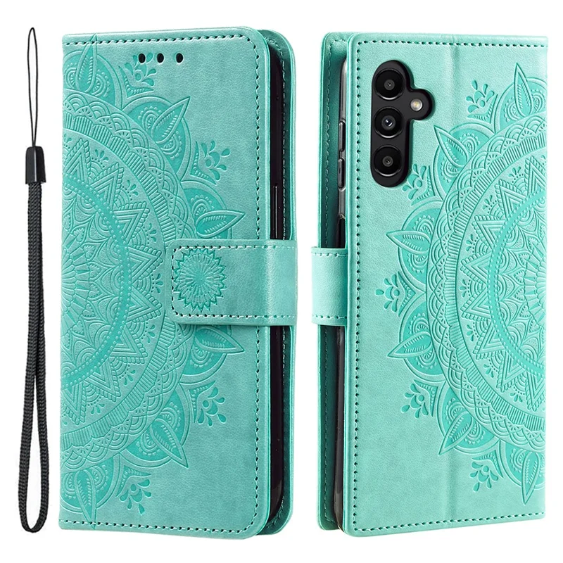 For Samsung Galaxy M54 5G / F54 5G Anti-Scratch PU Leather Wallet Phone Case Mandala Flower Pattern Stand Cover - Green