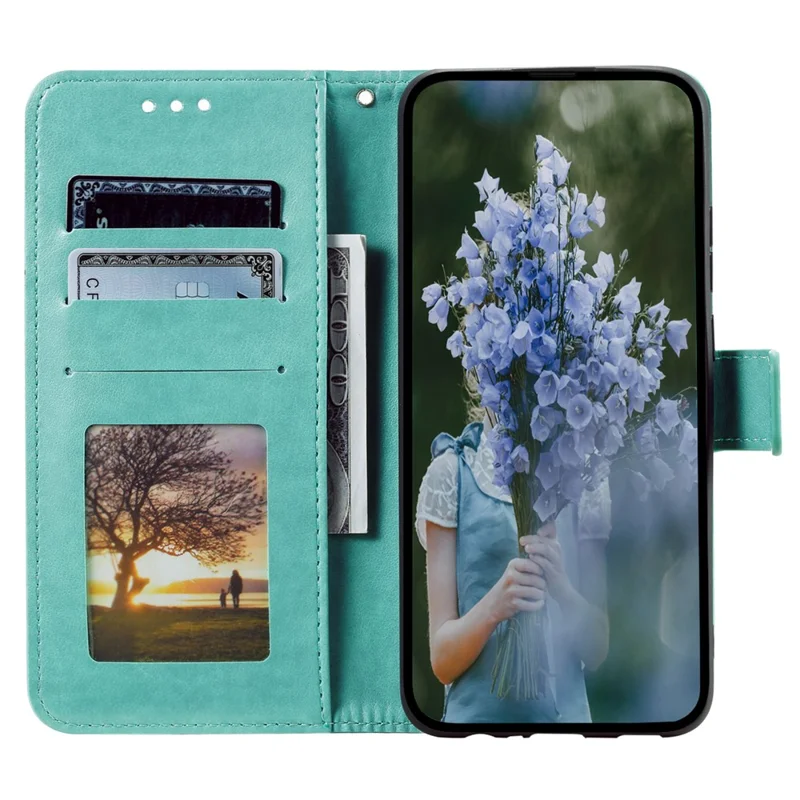 For Samsung Galaxy M54 5G / F54 5G Anti-Scratch PU Leather Wallet Phone Case Mandala Flower Pattern Stand Cover - Green