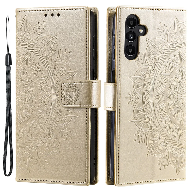 Per Samsung Galaxy M54 5G / F54 5G Anti-Scratch PU Leather Wallet Phone Case Mandala Flower Pattern Stand Cover - Oro
