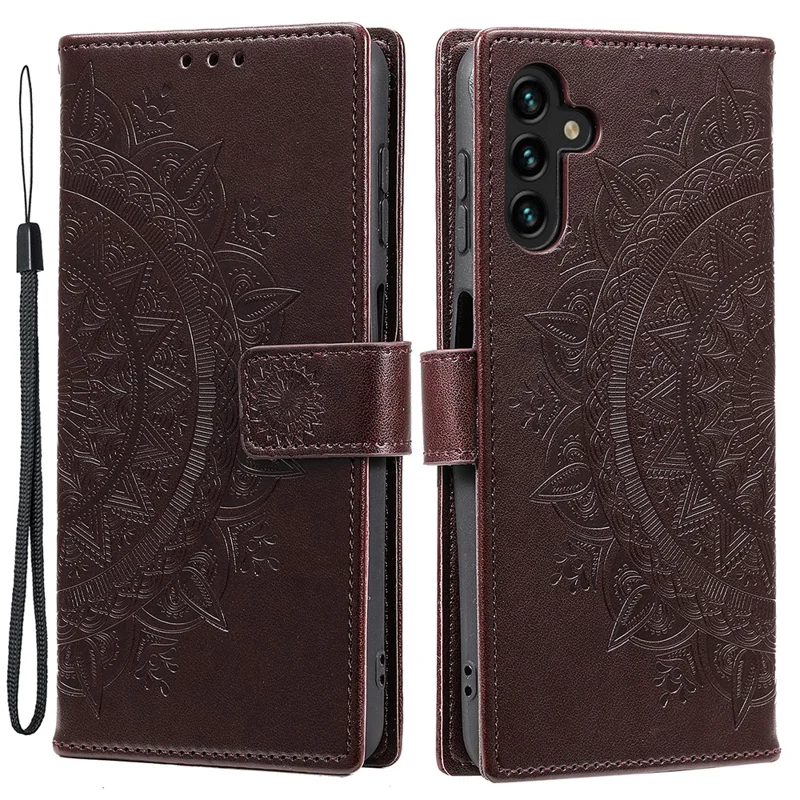 For Samsung Galaxy M54 5G / F54 5G Anti-Scratch PU Leather Wallet Phone Case Mandala Flower Pattern Stand Cover - Brown