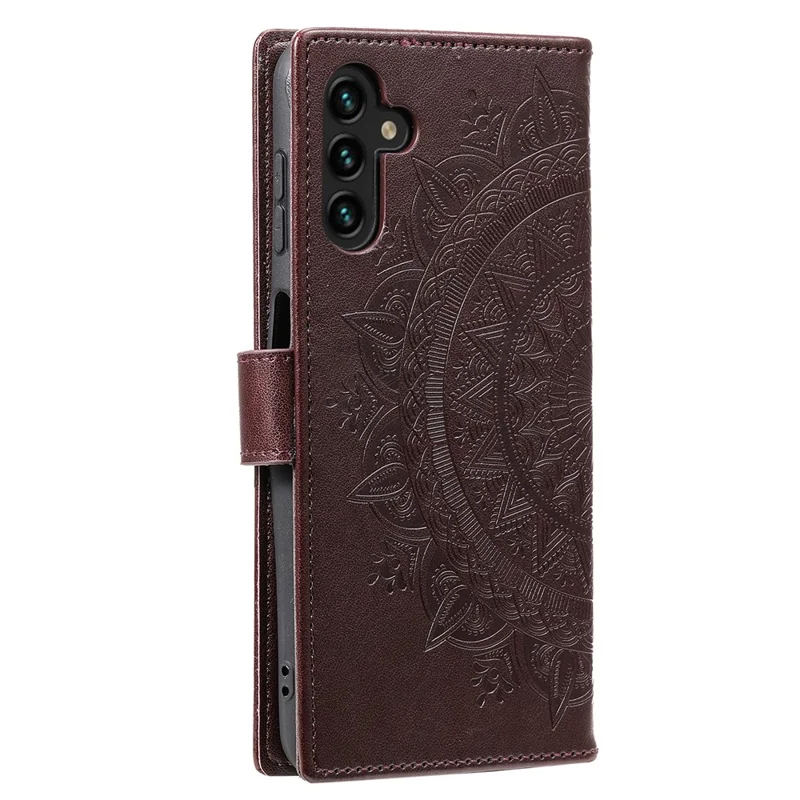 For Samsung Galaxy M54 5G / F54 5G Anti-Scratch PU Leather Wallet Phone Case Mandala Flower Pattern Stand Cover - Brown