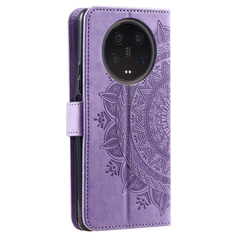 PU-læderet telefonbeskytning til Xiaomi 13 Ultra med præget mandala-blomstermønster, stander, wallet og støvbeskyttelse - Lilla