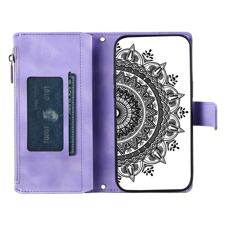 Pour Xiaomi 13 Lite / Civi 2 5G Pochette Zippée Portefeuille Étui de Protection en Cuir avec Support - Fleur Mandala Imprimée - Violet