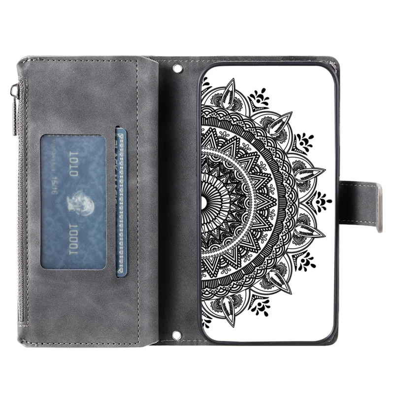 For Xiaomi Redmi Note 12 5G (China) / (Global) / (India) / Poco X5 5G Mandala Flower Imprint Phone Wallet Case PU Leather Stand Cover - Grey