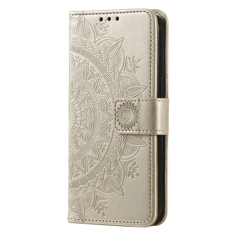 For Xiaomi Redmi Note 12S 4G PU Leather Wallet Phone Case Mandala Flower Imprint Anti-drop Stand Cover - Gold