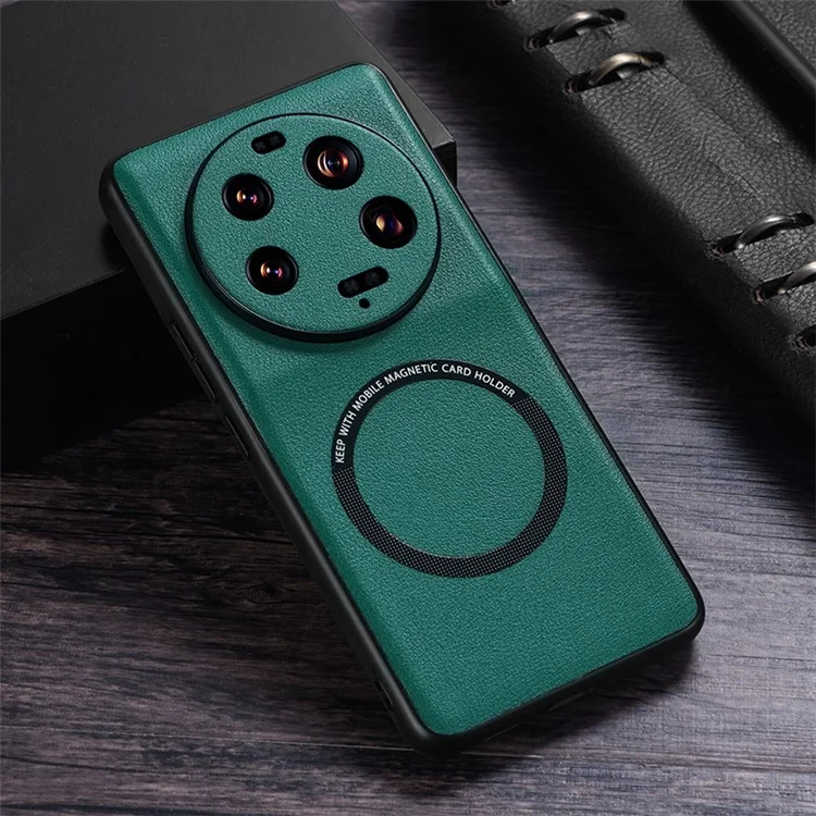 Para Xiaomi 13 Ultra Funda Magnética Compatible con MagSafe Recubierta de Piel de PU Cubierta de Teléfono de PC+TPU - Verde