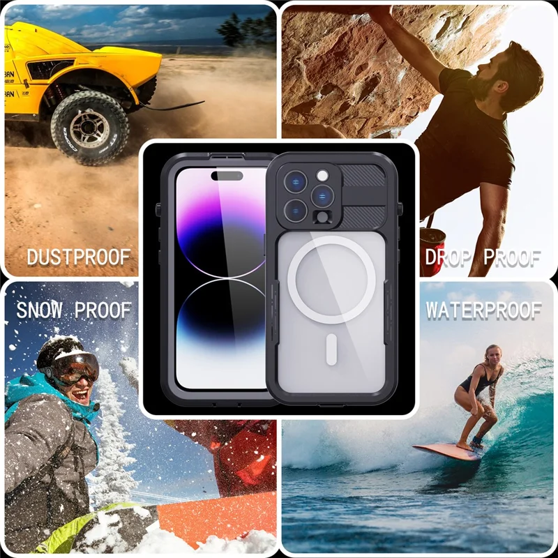 SHELLBOX Magnetic Phone Case for iPhone 14 Plus IP68 Waterproof PC+TPU Clear Cover Compatible with MagSafe