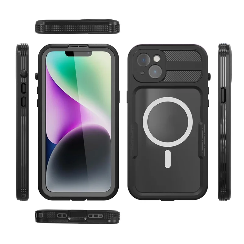 SHELLBOX Magnetic Phone Case for iPhone 14 Plus IP68 Waterproof PC+TPU Clear Cover Compatible with MagSafe