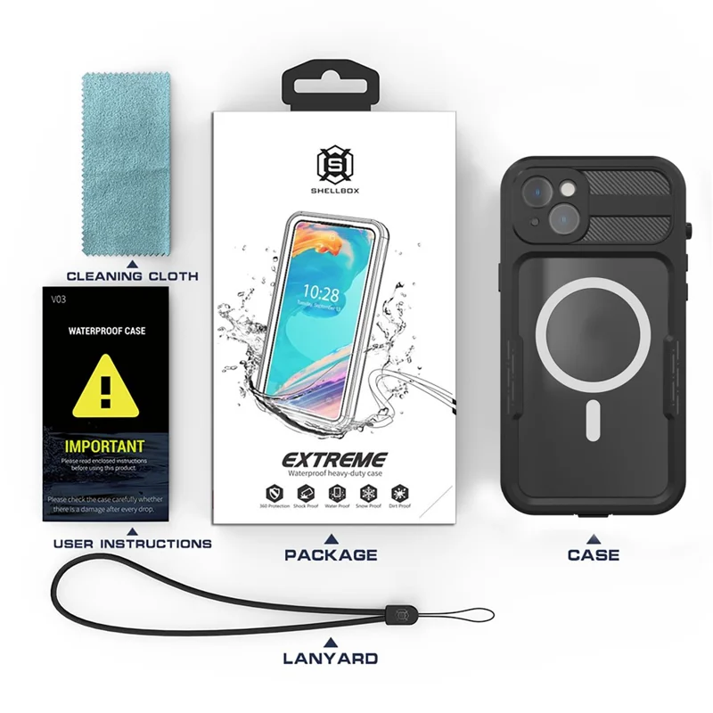 SHELLBOX Magnetic Phone Case for iPhone 14 Plus IP68 Waterproof PC+TPU Clear Cover Compatible with MagSafe