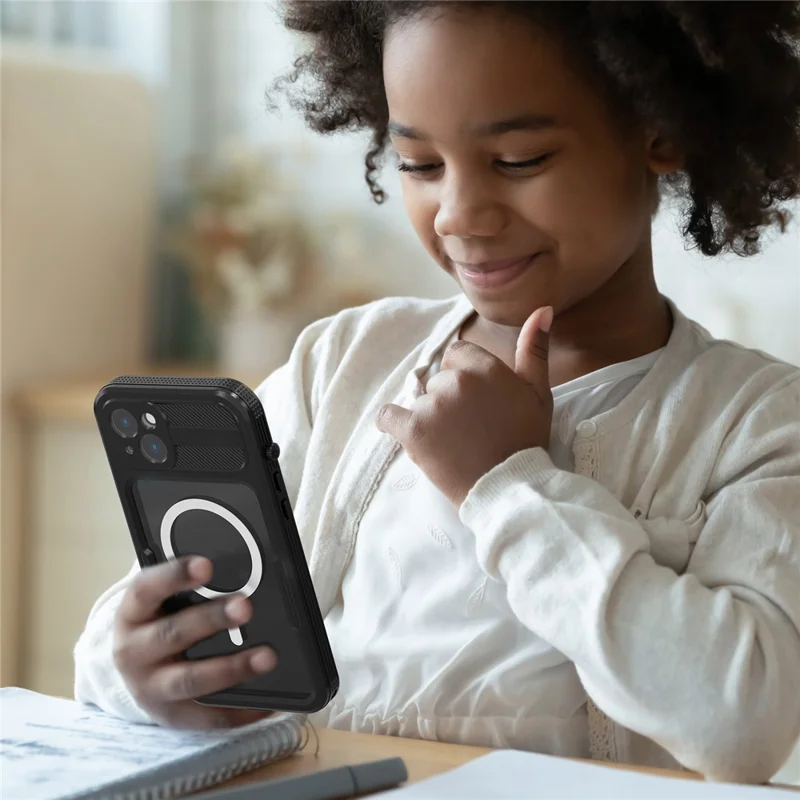 SHELLBOX Magnetic Phone Case for iPhone 14 Plus IP68 Waterproof PC+TPU Clear Cover Compatible with MagSafe