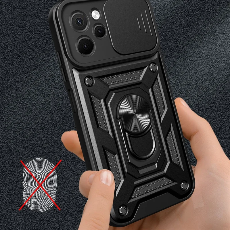 Pour Huawei nova Y61 4G Slide Lens Protection Phone Case PC+TPU Kickstand Cover - Rose Gold