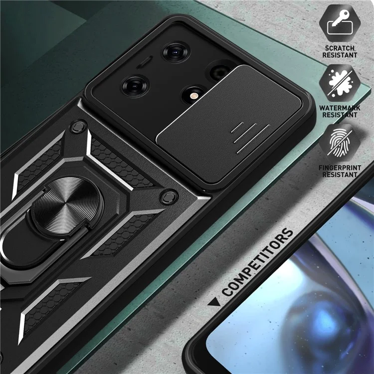 Pour TECNO Spark 10 Pro PC+TPU Anti-Scratch Phone Case Slide Lens Protection Kickstand Cover - Noir