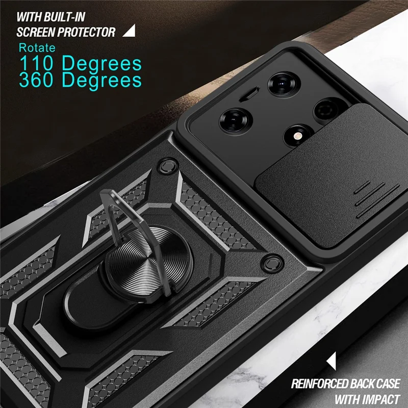 For TECNO Spark 10 Pro PC+TPU Anti-Scratch Phone Case Slide Lens Protection Kickstand Cover - Blue