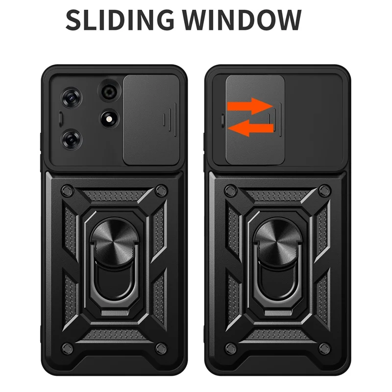 For TECNO Spark 10 Pro PC+TPU Anti-Scratch Phone Case Slide Lens Protection Kickstand Cover - Blue