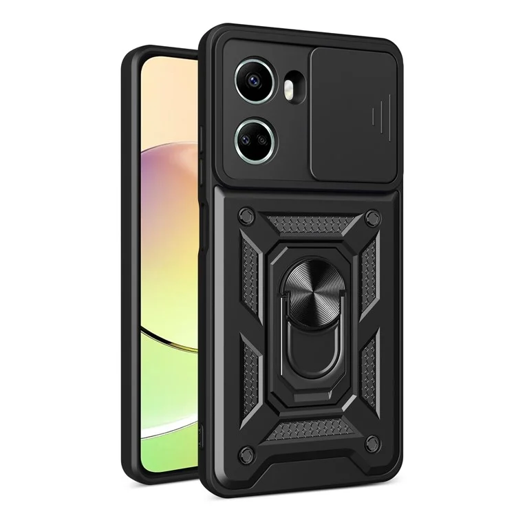 For Huawei nova 10 SE 4G Camera Lens Slide Design Phone Case PC+TPU Kickstand Cover - Black