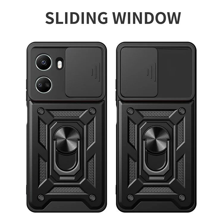 For Huawei nova 10 SE 4G Camera Lens Slide Design Phone Case PC+TPU Kickstand Cover - Black
