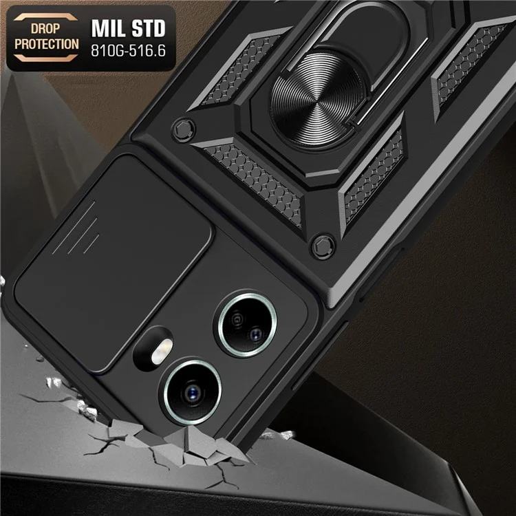 For Huawei nova 10 SE 4G Camera Lens Slide Design Phone Case PC+TPU Kickstand Cover - Black