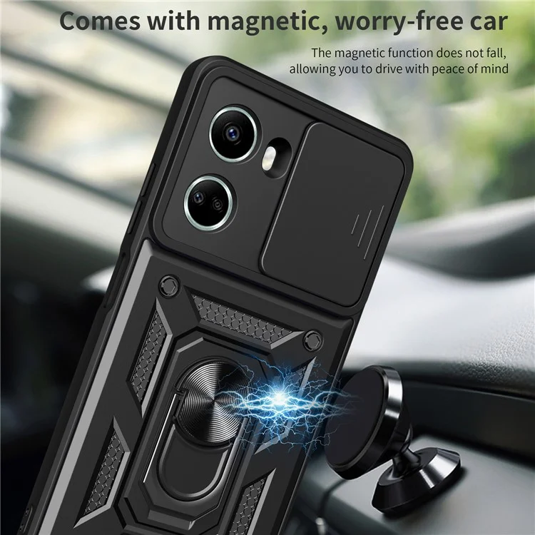 For Huawei nova 10 SE 4G Camera Lens Slide Design Phone Case PC+TPU Kickstand Cover - Black