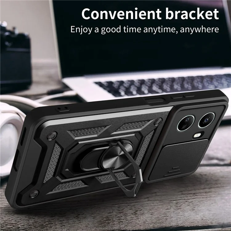For Huawei nova 10 SE 4G Camera Lens Slide Design Phone Case PC+TPU Kickstand Cover - Black