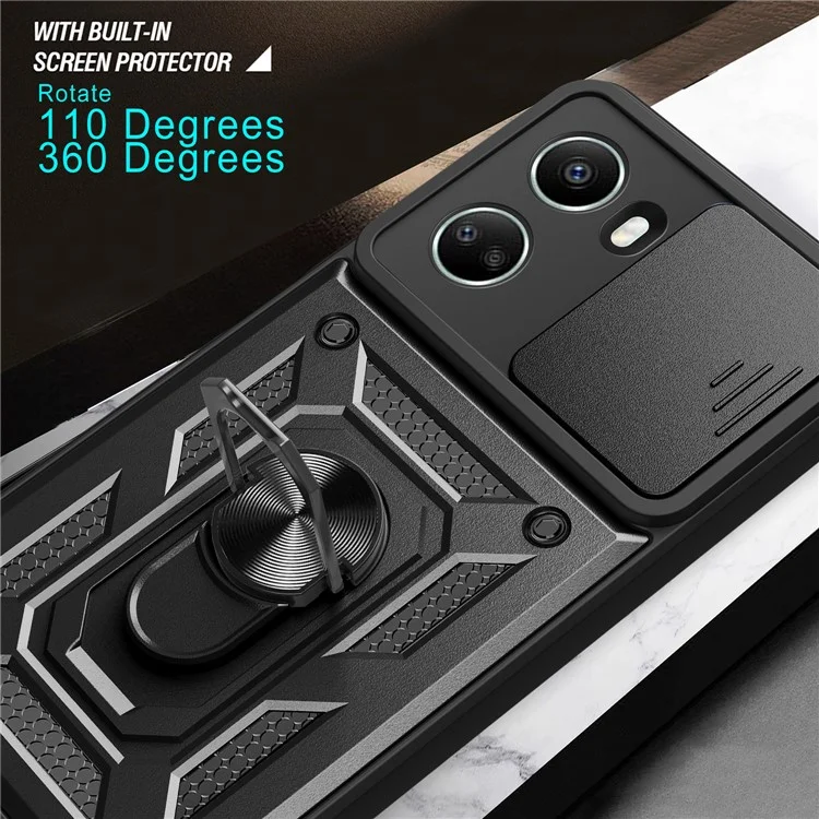 For Huawei nova 10 SE 4G Camera Lens Slide Design Phone Case PC+TPU Kickstand Cover - Black