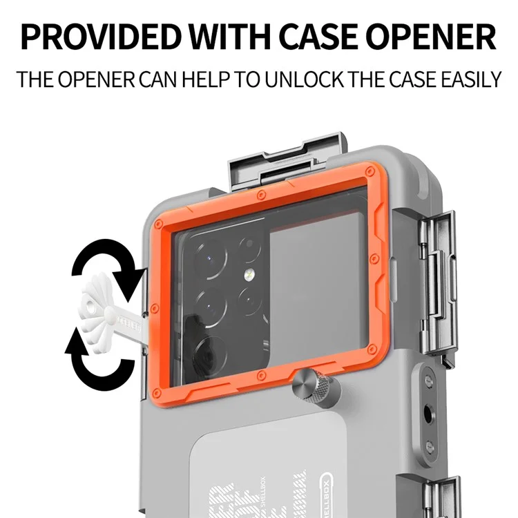 SHELLBOX 15M Custodia subacquea IPX8 impermeabile per iPhone Serie 14 / Serie 13 / Serie 12 Guscio per telefono full body II con corda anti-perdita