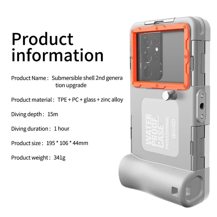 SHELLBOX 15M Custodia subacquea IPX8 impermeabile per iPhone Serie 14 / Serie 13 / Serie 12 Guscio per telefono full body II con corda anti-perdita
