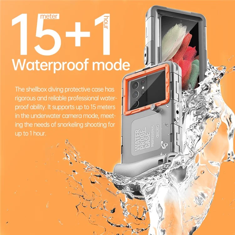 SHELLBOX 15M Custodia subacquea IPX8 impermeabile per iPhone Serie 14 / Serie 13 / Serie 12 Guscio per telefono full body II con corda anti-perdita