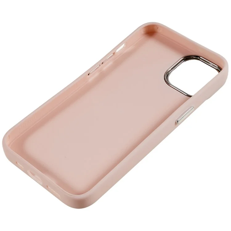 Soft TPU Case for iPhone 14 , Anti-drop Phone Cover with Metal Lens Frame Metal Button Cover - Pink