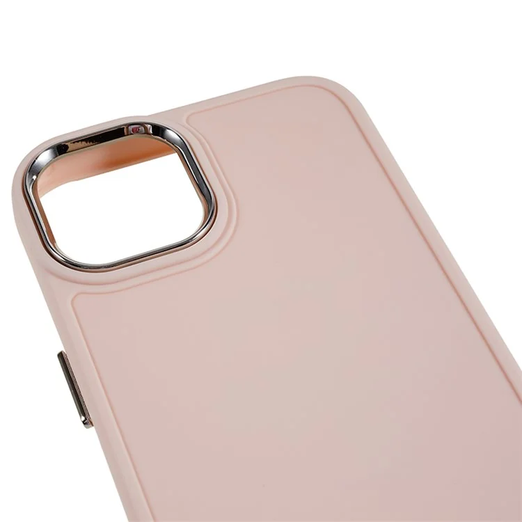 Soft TPU Case for iPhone 14 , Anti-drop Phone Cover with Metal Lens Frame Metal Button Cover - Pink