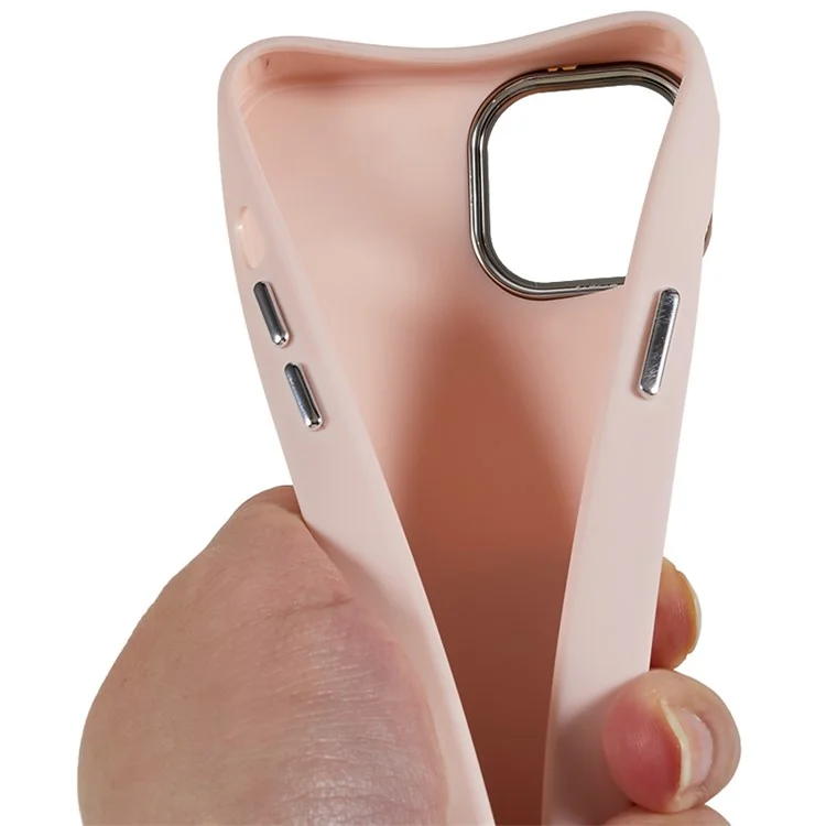 Soft TPU Case for iPhone 14 , Anti-drop Phone Cover with Metal Lens Frame Metal Button Cover - Pink