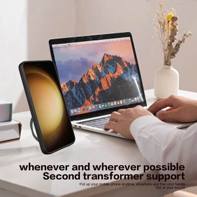 For Samsung Galaxy S23 PC + TPU Phone Case Rotatable Ring Kickstand Back Cover with Slide Camera Lid - Purple