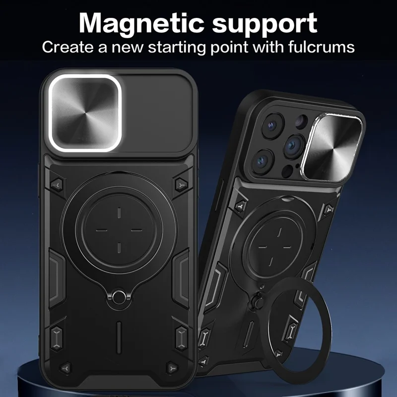 For iPhone 14 Pro Anti-drop Cover Rotatable Kickstand PC + TPU Mobile Case with Slide Camera Lid - Red