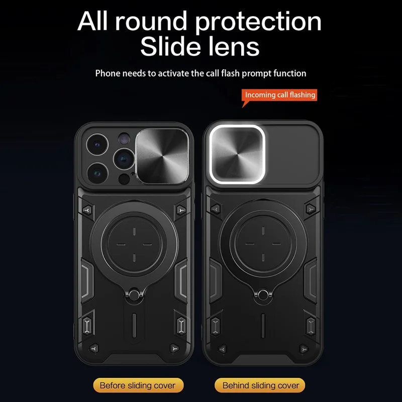 For iPhone 14 Pro Anti-drop Cover Rotatable Kickstand PC + TPU Mobile Case with Slide Camera Lid - Red