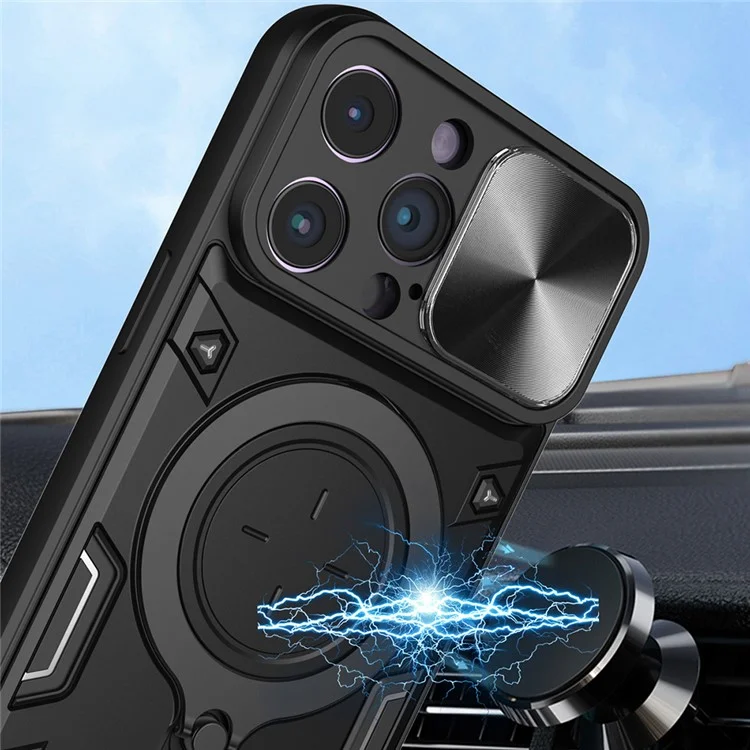 Pour iPhone 13 Pro 6.1 pouces Slide Caméra Couvercle Étui de téléphone mobile Rotation libre Support Kickstand PC + Couverture TPU - Argent