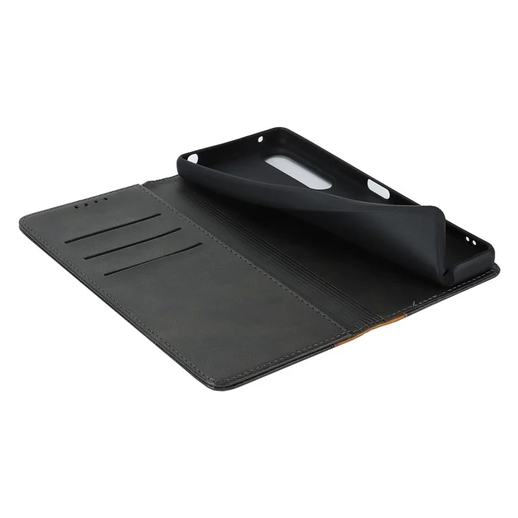 For Sony Xperia 1 V PU Leather Wallet Case Flip Stand Bi-color Splicing Phone Cover -  Black+Yellow