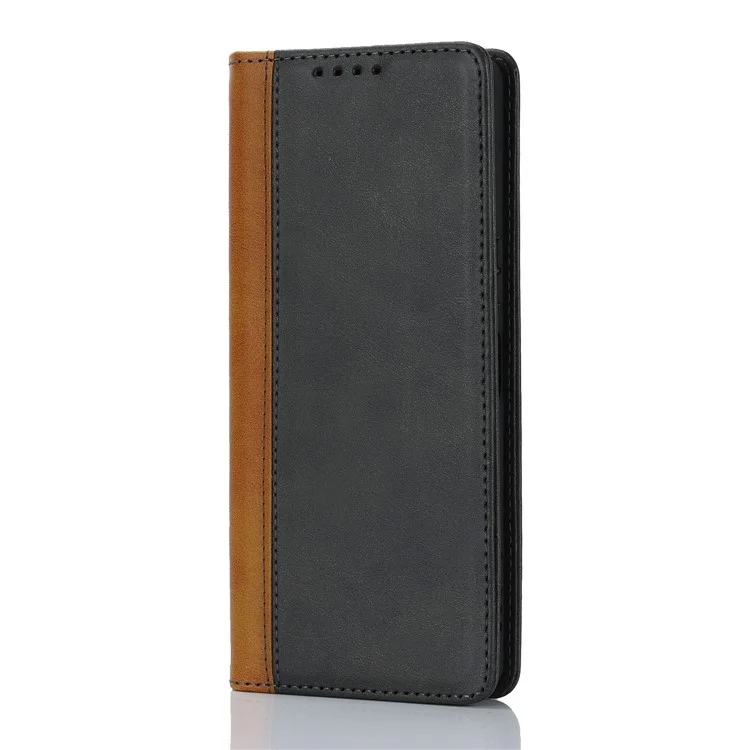 For Sony Xperia 1 V PU Leather Wallet Case Flip Stand Bi-color Splicing Phone Cover -  Black+Yellow