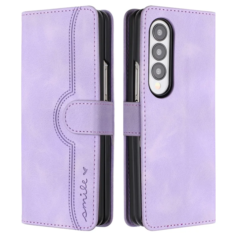 YX003 For Samsung Galaxy Z Fold4 5G PU Leather Wallet Folding Phone Case Imprinted Shockproof Cover - Light Purple
