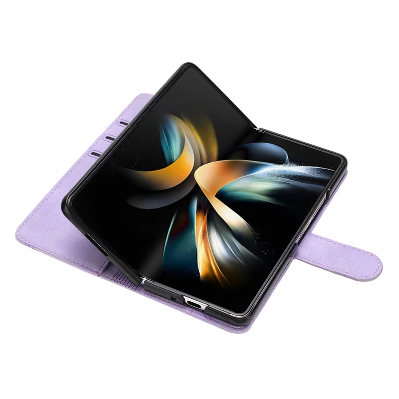 YX003 For Samsung Galaxy Z Fold4 5G PU Leather Wallet Folding Phone Case Imprinted Shockproof Cover - Light Purple
