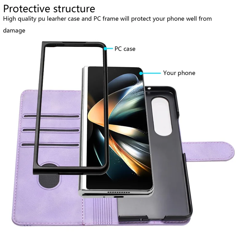YX003 For Samsung Galaxy Z Fold4 5G PU Leather Wallet Folding Phone Case Imprinted Shockproof Cover - Light Purple