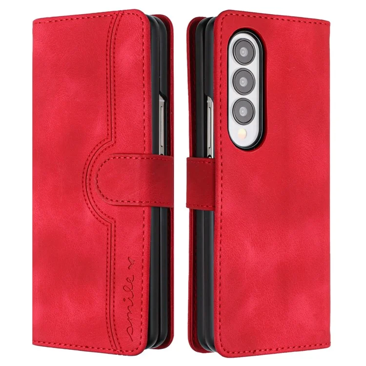 YX003 For Samsung Galaxy Z Fold4 5G PU Leather Wallet Folding Phone Case Imprinted Shockproof Cover - Red
