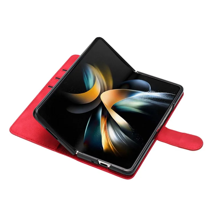YX003 For Samsung Galaxy Z Fold4 5G PU Leather Wallet Folding Phone Case Imprinted Shockproof Cover - Red