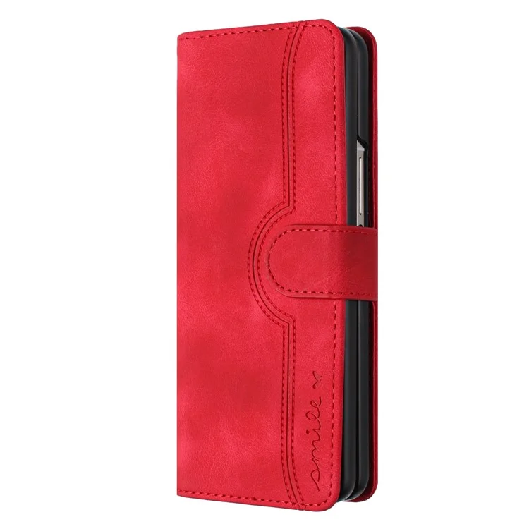 YX003 For Samsung Galaxy Z Fold4 5G PU Leather Wallet Folding Phone Case Imprinted Shockproof Cover - Red