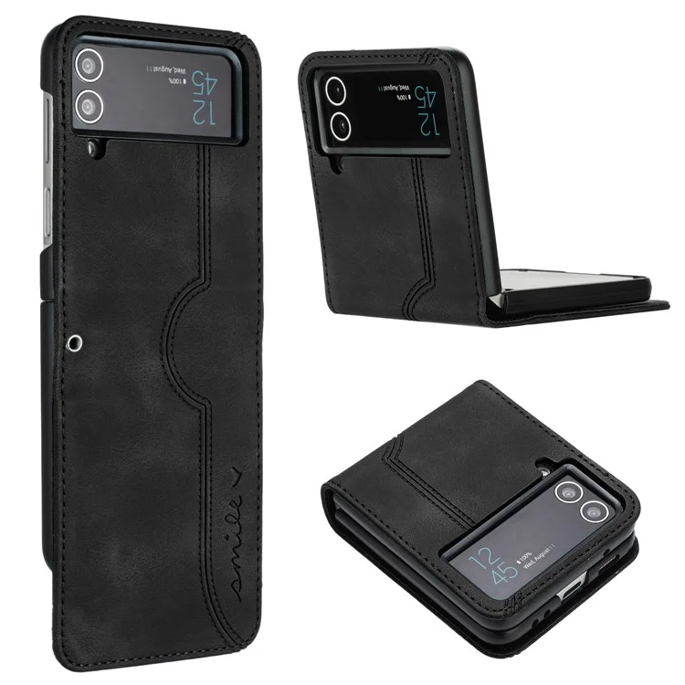 Étui Pliable pour Téléphone Samsung Galaxy Z Flip3 5G YX0030, Étui Slim en Cuir PU à Motif Imprimé - Noir